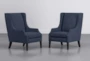 Lewis Indigo Blue 29" Fabric Wingback Accent Chair Set Of 2 - Signature