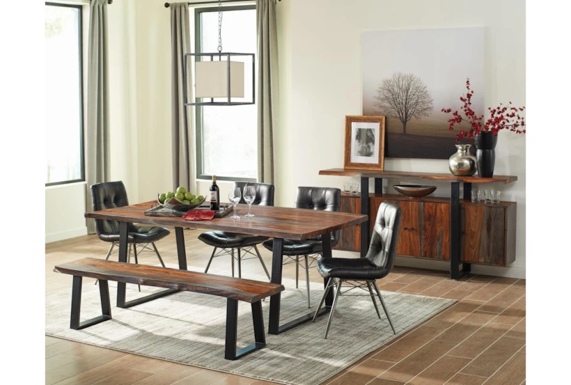 Simpson Brown Rectangular Wood 80" Faux Live Edge Dining Table With Bench Set For 6 - 360