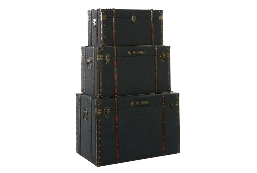 Blue Wood Trunk Set Of 3