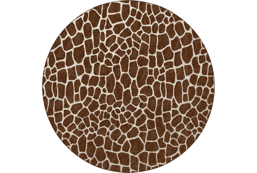 8' Round Rug-Modern Plush Faux Fur Giraffe Print Brown - 360