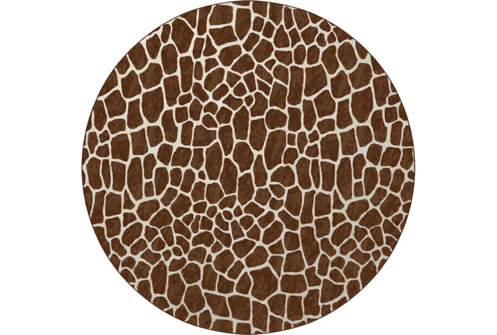 8' Round Rug-Modern Plush Faux Fur Giraffe Print Brown