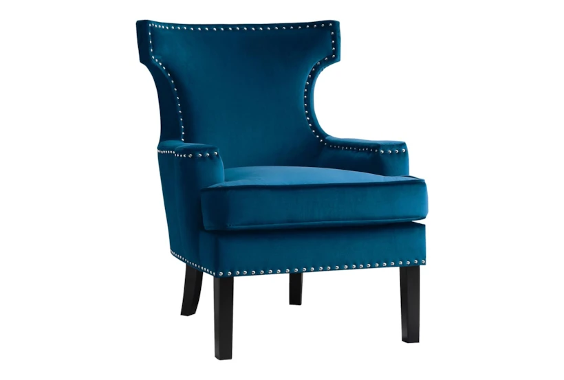 Pam Blue Velvet Fabric Wingback Arm Chair - 360