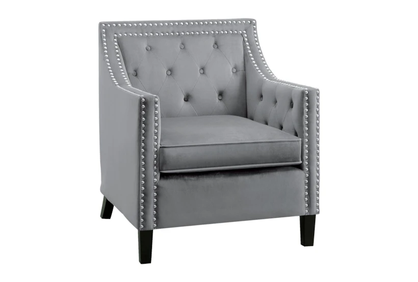 Cecelia Dark Grey Velvet Fabric Accent Arm Chair - 360