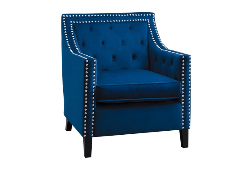 Cecelia Navy Blue Velvet Fabric Accent Arm Chair - 360