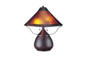 17 Inch Bronze Rust Metal + Mica Shade Table Lamp With Dual Pull Chains