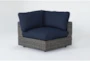 Retreat Outdoor Brown Woven Corner End Unit With Navy Cushion - Signature