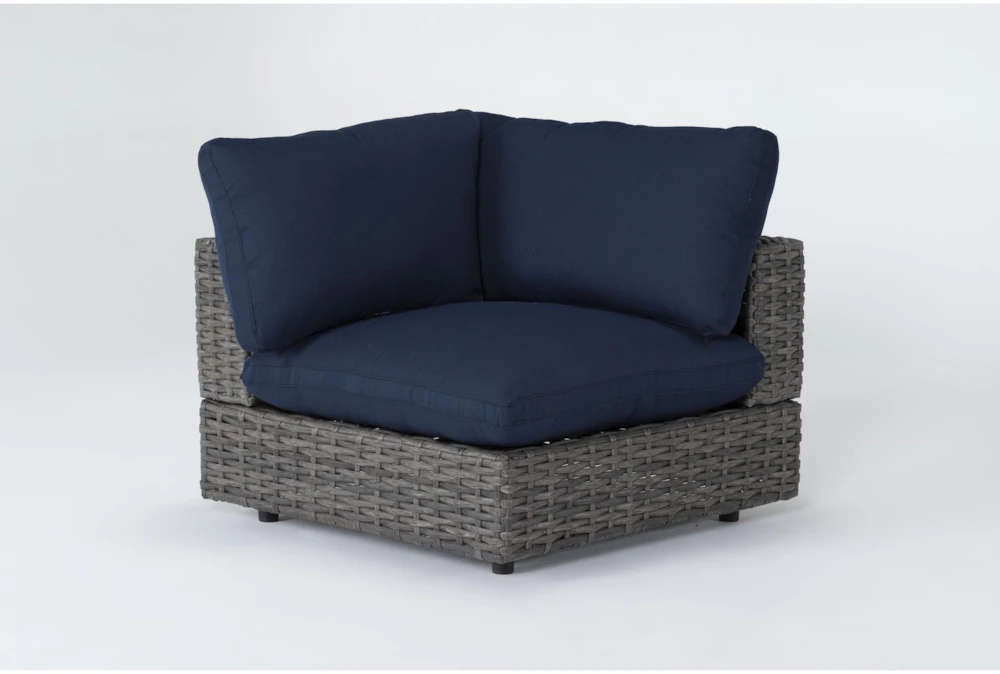 Retreat Outdoor Brown Woven Corner End Unit With Navy Cushion