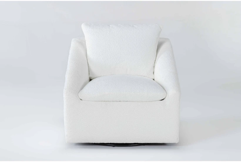 Cypress III White Chenille 32" Fabric Foam Swivel Accent Chair - 360
