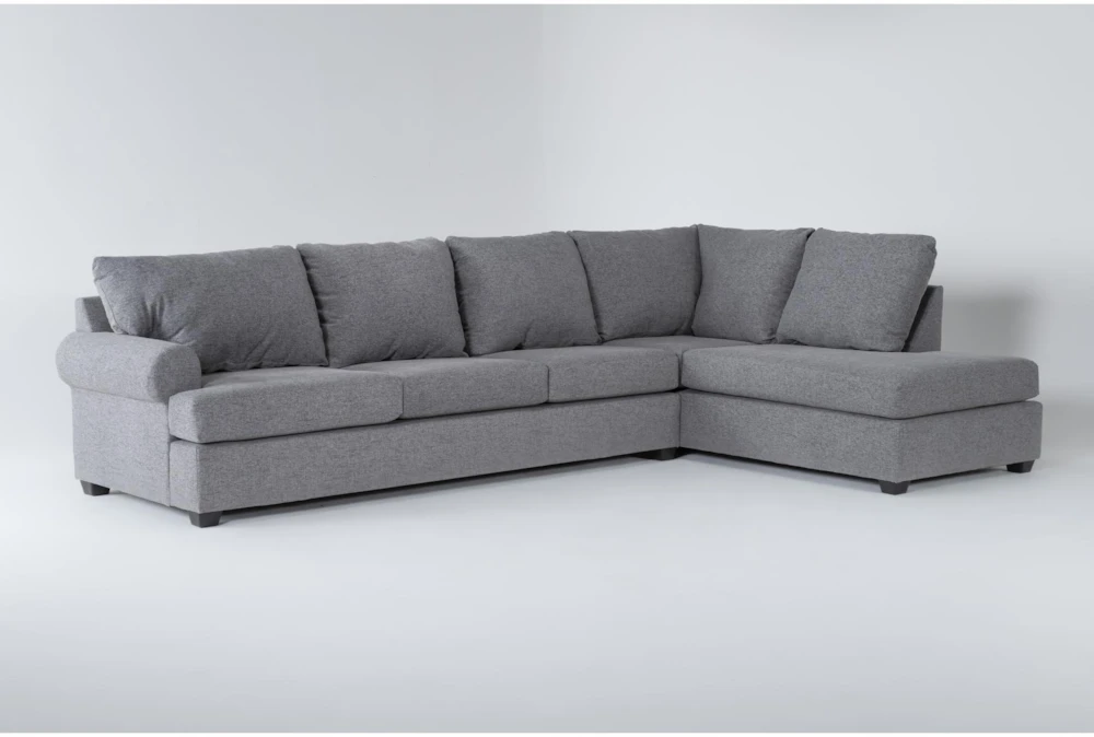 Hampstead Graphite Grey Fabric 139" 2 Piece L-Shaped Sectional with Left Arm Facing Queen Memory Foam Sleeper Sofa Bed & Right Arm Facing Corner Chaise