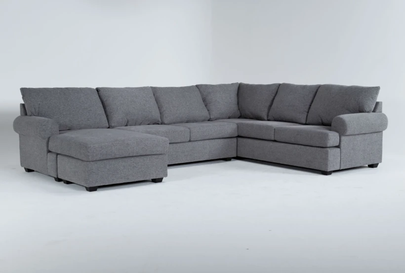 Hampstead Graphite Grey Fabric 140" 2 Piece U-Shaped Sectional with Left Arm Facing Queen Memory Foam Sleeper Sofa Bed Chaise - 360