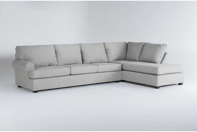Hampstead Dove Grey Fabric 139" 2 Piece L-Shaped Sectional with Left Arm Facing Queen Memory Foam Sleeper Sofa Bed & Right Arm Facing Corner Chaise - 360