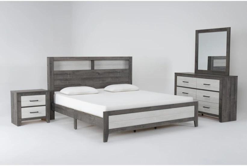 Rhex Grey Queen Wood 4 Piece Bedroom Set - 360