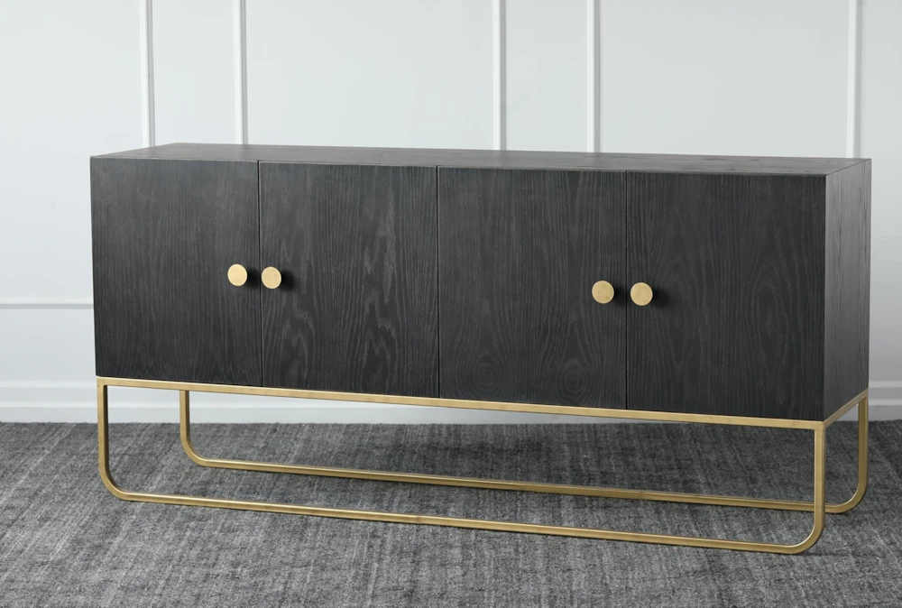 Dark Charcoal Oak 4 Door Sideboard With Brass Legs