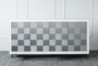Antique White + Grey Square Pattern 4 Door Sideboard  - Front