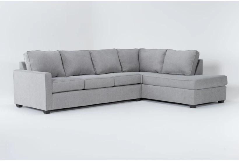 Mathers Oyster Grey Fabric 125" 2 Piece L-Shaped Sectional with Left Arm Facing Queen Memory Foam Sleeper Sofa Bed & Right Arm Facing Corner Chaise - 360
