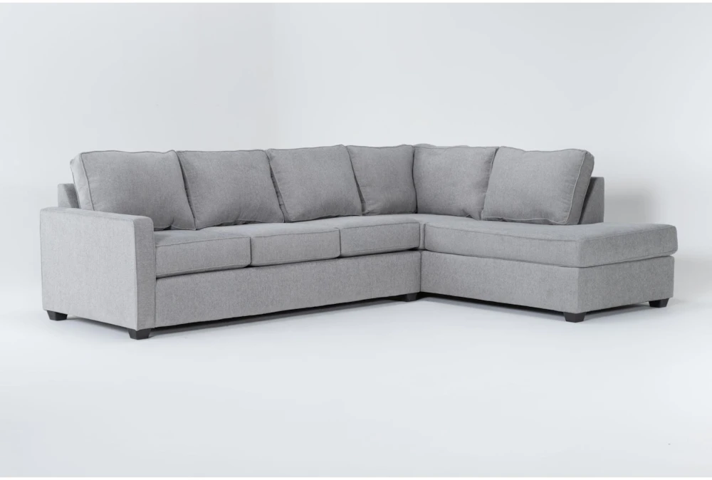 Mathers Oyster Grey Fabric 125" 2 Piece L-Shaped Sectional with Left Arm Facing Queen Memory Foam Sleeper Sofa Bed & Right Arm Facing Corner Chaise