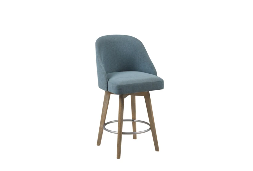 Marshall Blue Counter Height Stool With Back With Swivel Seat - 360