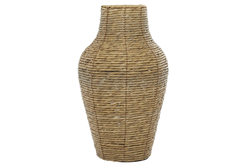 18 Inch Natural Beige Faux Seagrass Floor Vase