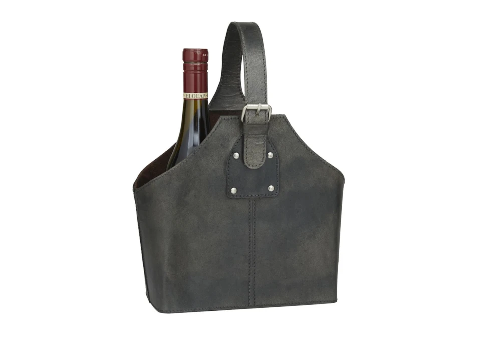 13" Dark Grey Leather 2 Bottle Wine Carrying Basket