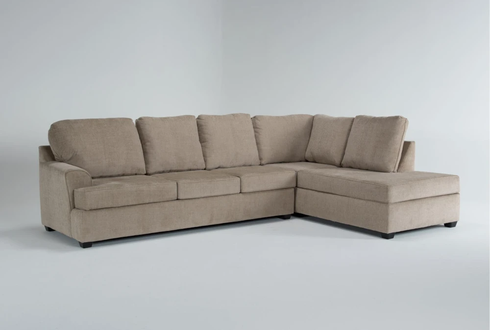Alessandro Mocha Beige Fabric 128" 2 Piece L-Shaped Sectional with Left Arm Facing Queen Memory Foam Sleeper Sofa Bed & Right Arm Facing Corner Chaise