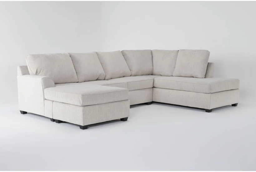 Alessandro Moonstone White Fabric 128" 2 Piece U-Shaped Sectional with Left Arm Facing Sofa Chaise & Right Arm Facing Corner Chaise - 360