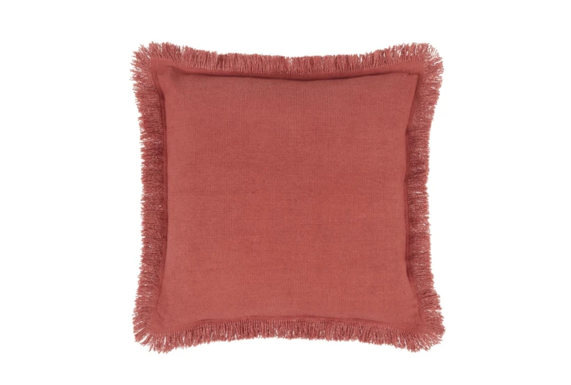 22X22 Red Clay Linen + Cotton Fringe Edge Throw Pillow - 360