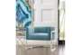 Deanna Sea Blue Velvet Fabric Accent Barrel Arm Chair with Silver Base - Room