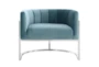 Deanna Sea Blue Velvet Fabric Accent Barrel Arm Chair with Silver Base - Signature
