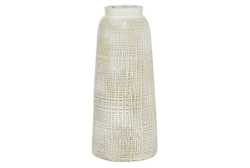 17 Inch White Terracotta Cylinder Vase - 360