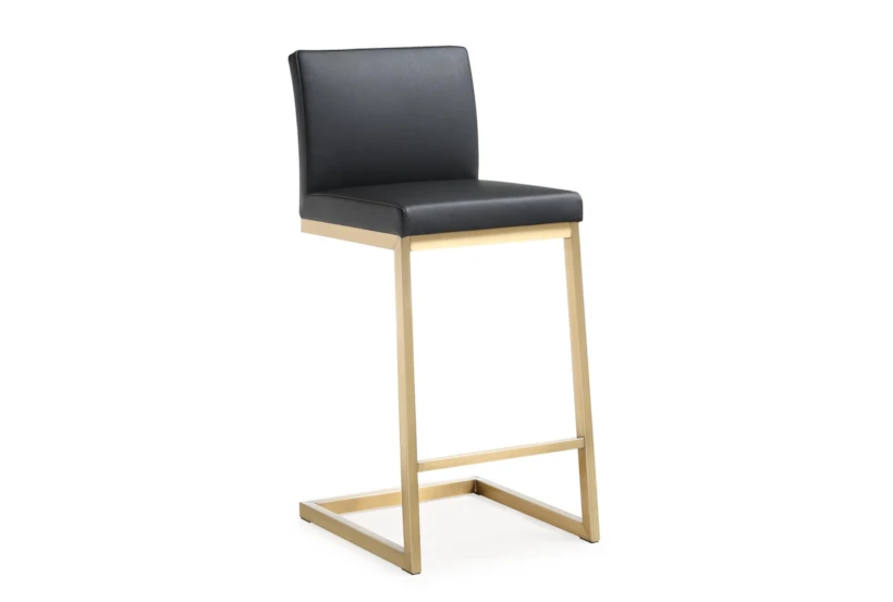 Amy Black Modern Gold Steel + Faux Leather Counter Height Stool Set Of 2 - 360