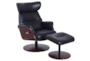 Algot Black Faux Leather Reclining Swivel Arm Chair And Ottoman - Signature