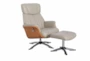 Ingram Cobblestone Grey Faux Leather Reclining Swivel Arm Chair And Ottoman - Signature