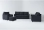 Aramis Midnight Blue Fabric 4 Piece Sofa, Loveseat, Arm Chair & Storage Ottoman Set - Signature