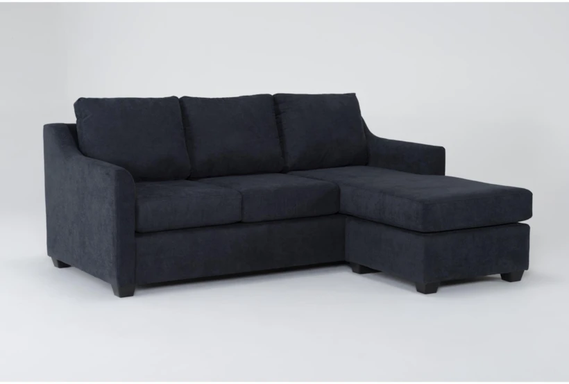 Porthos Midnight Blue Fabric 80" Queen Memory Foam Sleeper Sofa Bed with Reversible Chaise - 360