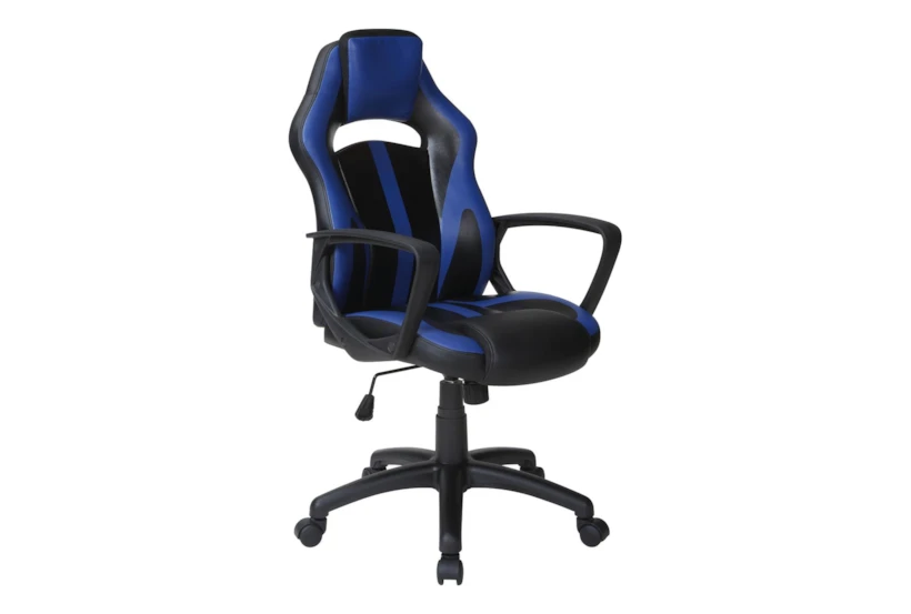 Zyair Black Faux Leather With Blue Rolling Office Gaming Desk Chair - 360