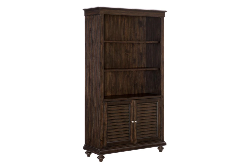 74" Brown Traditional 3 Shelf 2 Door Bookcase
