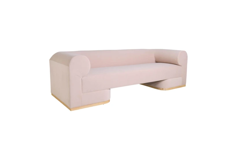Gianna Pink Blush Fabric 96" Sofa with Natural Wood Base - 360