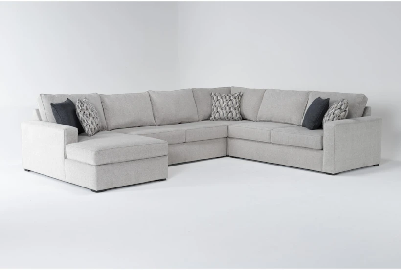 Monterey Beach Beige Fabric 140" 4 Piece Full Memory Foam Sleeper U-Shaped Sectional with Left Arm Facing Chaise - 360