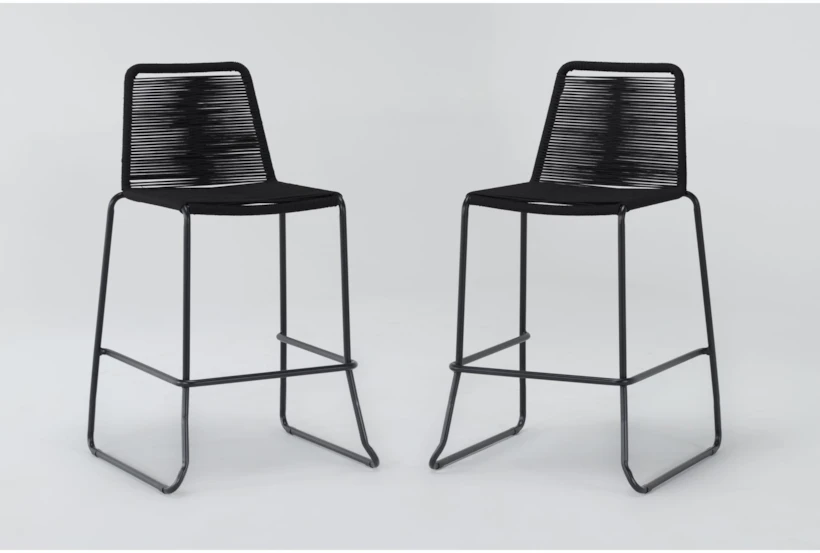 Caspian Black Outdoor Barstool with Back Set of 2 - 360