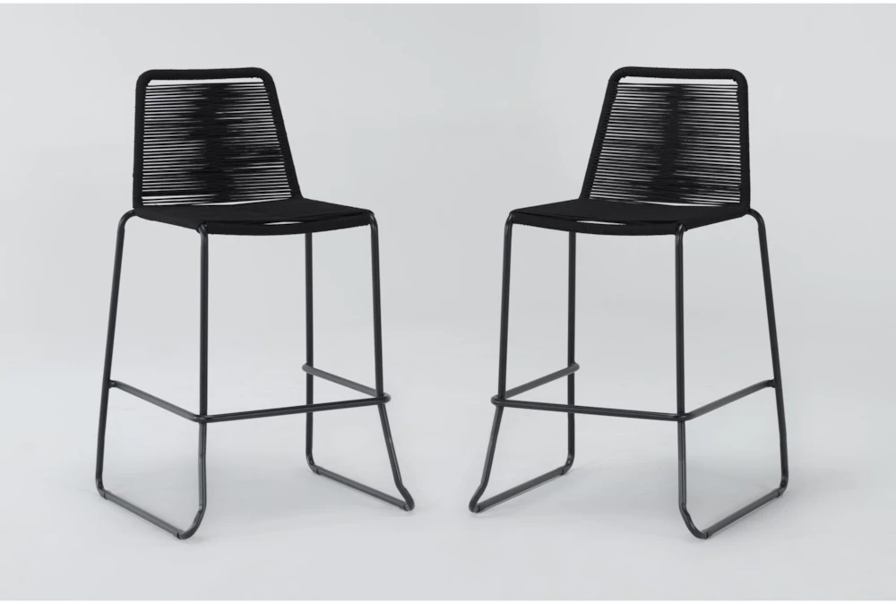 Caspian Black Outdoor Barstool with Back Set of 2