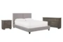 Rylee Grey California King Upholstered Panel 3 Piece Bedroom Set With Marco Charcoal Dresser + Nightstand - Signature