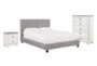 Rylee Grey King Upholstered Panel 3 Piece Bedroom Set With Cassie Chest Of Drawers + Nightstand - Signature