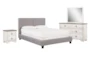 Rylee Grey King Upholstered Panel 4 Piece Bedroom Set With Cassie Dresser, Mirror + Nightstand - Signature