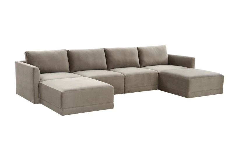 Lyric Taupe Brown Velvet Fabric 135" 6 Piece Double Chaise Modular U-Shaped Sectional - 360