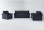 Athos Midnight Blue Fabric 3 Piece Sofa, Loveseat & Arm Chair Set - Signature