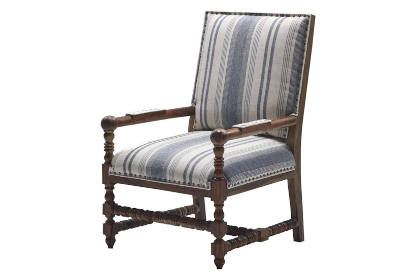 Mango Wood + Stripe Fabric Spindle Frame Accent Chair - 360