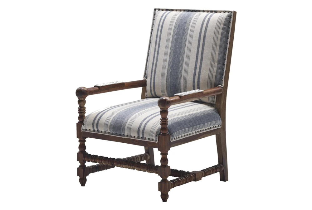 Mango Wood + Stripe Fabric Spindle Frame Accent Chair