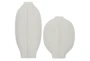 18", 13" Matte White Abstract Flat Body Vases Set Of 2 - Back