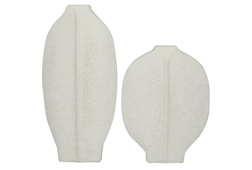 18", 13" Matte White Abstract Flat Body Vases Set Of 2 - 360