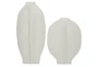 18", 13" Matte White Abstract Flat Body Vases Set Of 2 - Signature